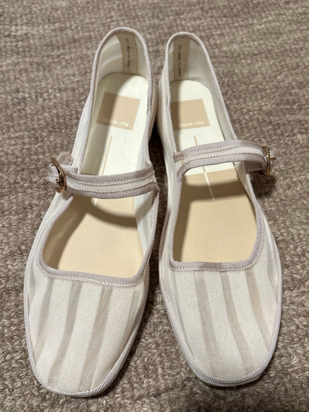 dolce vita Cream and Mesh Striped Mary Jane Flats